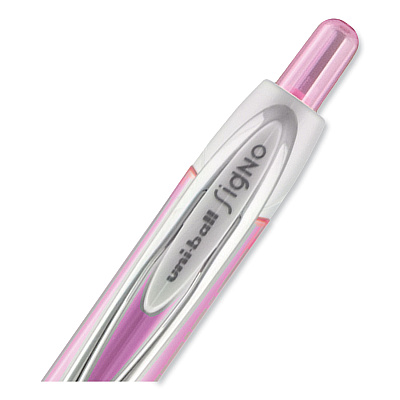 uniball Signo 207 Gel Pen, Retractable, Medium 0.7 mm, Black Ink, Translucent Pink/Translucent White Barrel, 2/Pack (UBC1745148)
