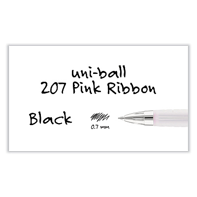 uniball Signo 207 Gel Pen, Retractable, Medium 0.7 mm, Black Ink, Translucent Pink/Translucent White Barrel, 2/Pack (UBC1745148)