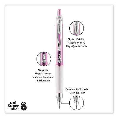 uniball Signo 207 Gel Pen, Retractable, Medium 0.7 mm, Black Ink, Translucent Pink/Translucent White Barrel, 2/Pack (UBC1745148)
