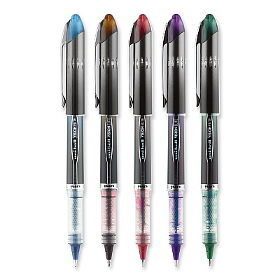 uniball VISION ELITE BLX Series Hybrid Gel Pen, Stick, Fine 0.5 mm, Assorted Ink and Barrel Colors, 5/Pack (UBC1832410)