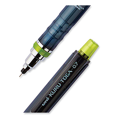 uniball KuruToga Mechanical Pencil with Tube of Diamond Lead, 0.7 mm, HB (#2), Black Lead, Black/Green Barrel (UBC1858549)