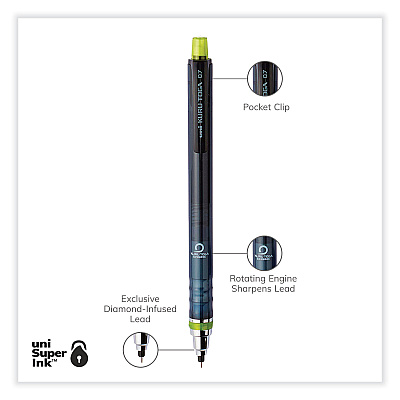 uniball KuruToga Mechanical Pencil with Tube of Diamond Lead, 0.7 mm, HB (#2), Black Lead, Black/Green Barrel (UBC1858549)