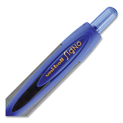 uniball 307 Gel Pen, Retractable, Fine 0.5 mm, Blue Ink, Black Barrel, Dozen (UBC1947088)