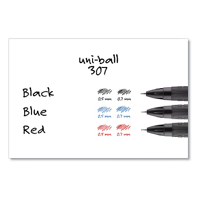 uniball 307 Gel Pen, Retractable, Fine 0.5 mm, Blue Ink, Black Barrel, Dozen (UBC1947088)