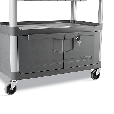 Rubbermaid Commercial Xtra Instrument Cart with Locking Storage Area, Plastic, 3 Shelves, 300 lb Capacity, 20" x 40.63" x 37.8", Gray (RCP4094GRA)
