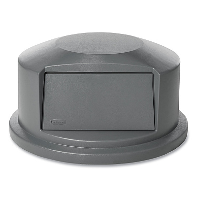 Rubbermaid Commercial Round BRUTE Dome Top Receptacle, Push Door for 44 gal Containers, 24.81" Diameter x 12.63h, Gray (RCP264788GRA)
