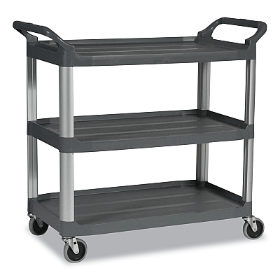 Rubbermaid Commercial Xtra Utility Cart with Open Sides, Plastic, 3 Shelves, 300 lb Capacity, 20" x 40.63" x 37.8", Gray (RCP4091GRA)