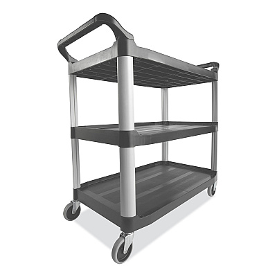 Rubbermaid Commercial Xtra Utility Cart with Open Sides, Plastic, 3 Shelves, 300 lb Capacity, 20" x 40.63" x 37.8", Gray (RCP4091GRA)