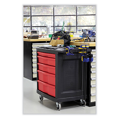 Rubbermaid Commercial Five-Drawer Mobile Workcenter, 32.63w x 19.9d x 33.5h, Black Plastic Top (RCP773488)