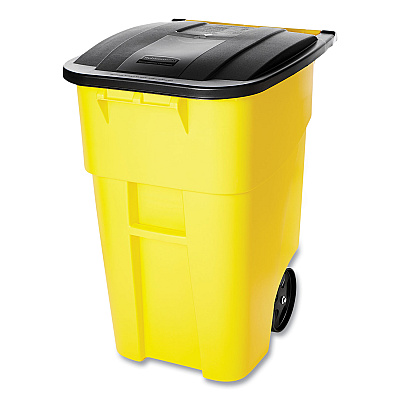 Rubbermaid Commercial Square Brute Rollout Container, 50 gal, Molded Plastic, Yellow (RCP9W27YEL)