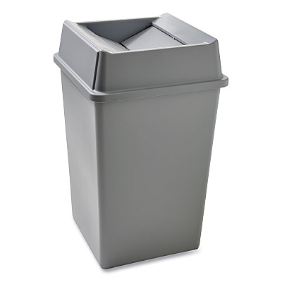 Rubbermaid Commercial Untouchable Square Waste Receptacle, 35 gal, Plastic, Gray (RCP3958GRA)