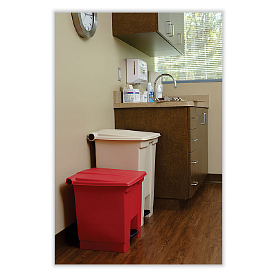 Rubbermaid Commercial Indoor Utility Step-On Waste Container, 8 gal, Plastic, Red (RCP6143RED)