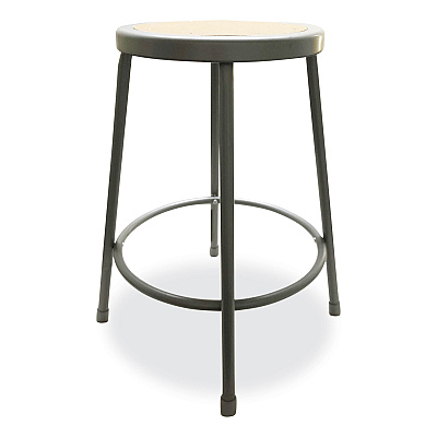 Alera Industrial Metal Shop Stool, Backless, Supports Up to 300 lb, 24" Seat Height, Brown Seat, Gray Base (ALEIS6624G)
