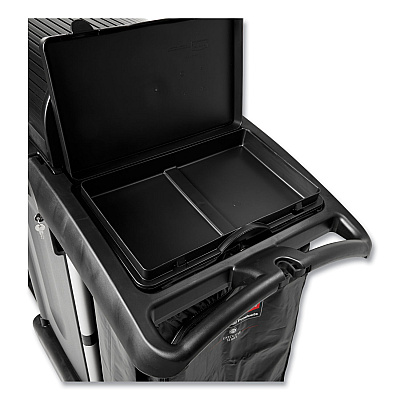 Rubbermaid Commercial Executive High Security Janitorial Cleaning Cart, Plastic, 4 Shelves, 1 Bin, 23.1" x 39.6" x 27.5", Black (RCP1861427)