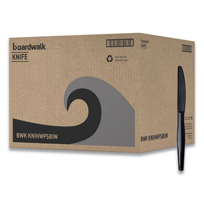 Boardwalk Heavyweight Wrapped Polystyrene Cutlery, Knife, Black, 1,000/Carton (BWKKNIHWPSBIW)
