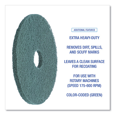 Boardwalk Heavy-Duty Scrubbing Floor Pads, 16" Diameter, Green, 5/Carton (BWK4016GRE)