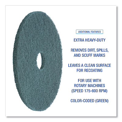 Boardwalk Heavy-Duty Scrubbing Floor Pads, 18" Diameter, Green, 5/Carton (BWK4018GRE)