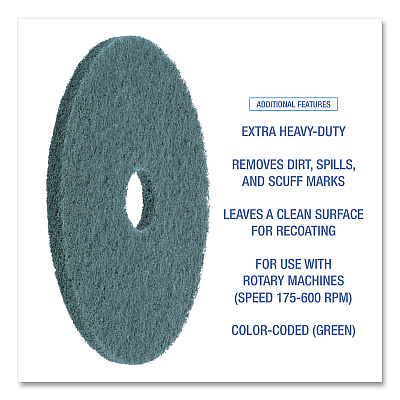 Boardwalk Heavy-Duty Scrubbing Floor Pads, 19" Diameter, Green, 5/Carton (BWK4019GRE)
