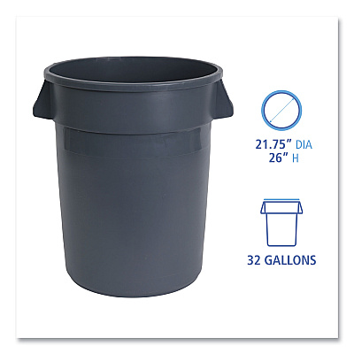 Boardwalk Round Waste Receptacle, 32 gal, Linear-Low-Density Polyethylene, Gray (BWK32GLWRGRA)