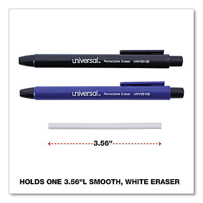 Universal Pen-Style Retractable Eraser, For Pencil Marks, White Eraser, Assorted Barrel Colors, 6/Pack (UNV55106)