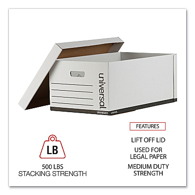 Universal Medium-Duty Easy Assembly Storage Box, Legal Files, White, 12/Carton (UNV95221)