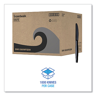 Boardwalk Heavyweight Wrapped Polystyrene Cutlery, Knife, Black, 1,000/Carton (BWKKNIHWPSBIW)