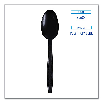 Boardwalk Heavyweight Wrapped Polypropylene Cutlery, Teaspoon, Black, 1,000/Carton (BWKTSHWPPBIW)