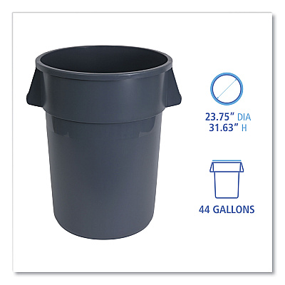 Boardwalk Round Waste Receptacle, 44 gal, Plastic, Gray (BWK44GLWRGRA)