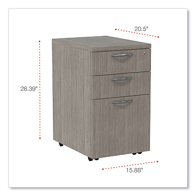 Alera Valencia Series Mobile Pedestal File, Left/Right, 3-Drawer: Box/Box/File, Legal/Letter, Gray, 15.88 x 20.5 x 28.39 (ALEVA572816GY)