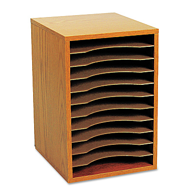 Safco Wood Vertical Desktop Sorter, 11 Compartments, 10.63 x 11.88 x 16, Medium Oak (SAF9419MO)