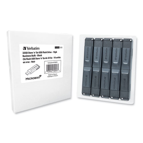 Verbatim Store 'n' Go USB Flash Drive Business Bulk, 32 GB, Black, 10/Pack (70893)