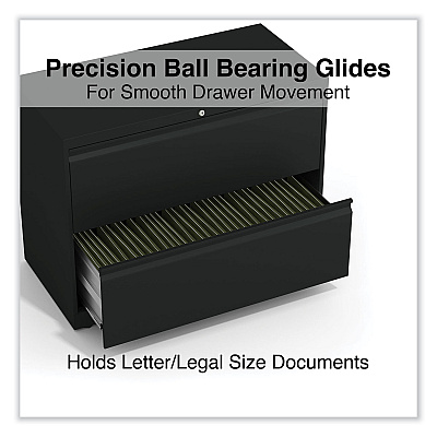 Alera Lateral File, 2 Legal/Letter-Size File Drawers, Black, 36" x 18.63" x 28" (ALEHLF3629BL)