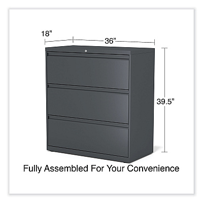Alera Lateral File, 3 Legal/Letter/A4/A5-Size File Drawers, Charcoal, 36" x 18.63" x 40.25" (ALEHLF3641CC)