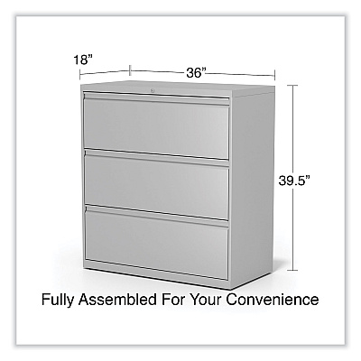 Alera Lateral File, 3 Legal/Letter/A4/A5-Size File Drawers, Light Gray, 36" x 18.63" x 40.25" (ALEHLF3641LG)