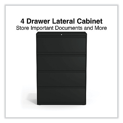Alera Lateral File, 4 Legal/Letter-Size File Drawers, Black, 36" x 18.63" x 52.5" (ALEHLF3654BL)