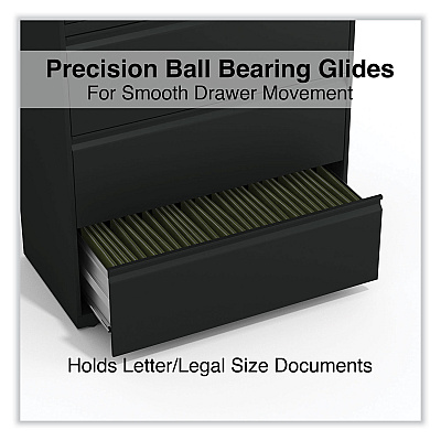 Alera Lateral File, 4 Legal/Letter-Size File Drawers, Black, 36" x 18.63" x 52.5" (ALEHLF3654BL)