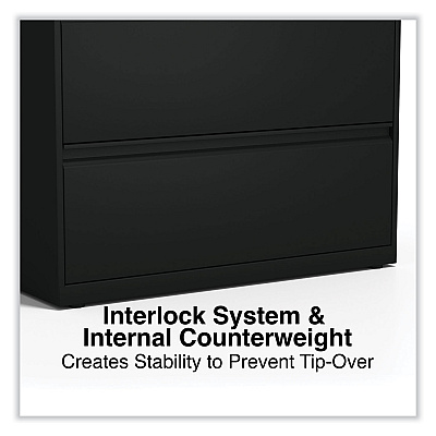 Alera Lateral File, 4 Legal/Letter-Size File Drawers, Black, 36" x 18.63" x 52.5" (ALEHLF3654BL)
