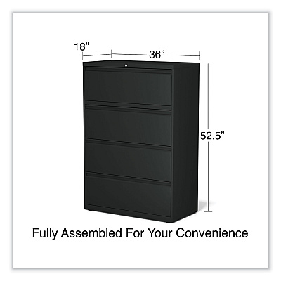 Alera Lateral File, 4 Legal/Letter-Size File Drawers, Black, 36" x 18.63" x 52.5" (ALEHLF3654BL)