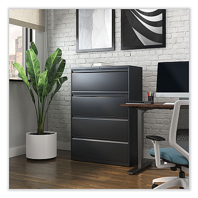 Alera Lateral File, 4 Legal/Letter-Size File Drawers, Black, 36" x 18.63" x 52.5" (ALEHLF3654BL)