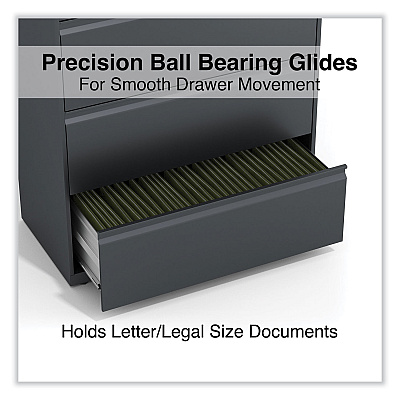 Alera Lateral File, 4 Legal/Letter/A4/A5-Size File Drawers, Charcoal, 36" x 18.63" x 52.5" (ALEHLF3654CC)