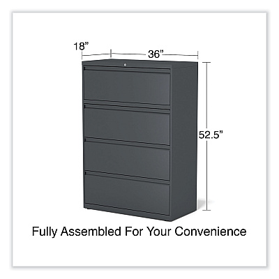 Alera Lateral File, 4 Legal/Letter/A4/A5-Size File Drawers, Charcoal, 36" x 18.63" x 52.5" (ALEHLF3654CC)