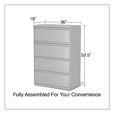 Alera Lateral File, 4 Legal/Letter-Size File Drawers, Light Gray, 36" x 18.63" x 52.5" (ALEHLF3654LG)