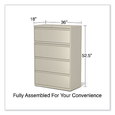 Alera Lateral File, 4 Legal/Letter-Size File Drawers, Putty, 36" x 18.63" x 52.5" (ALEHLF3654PY)