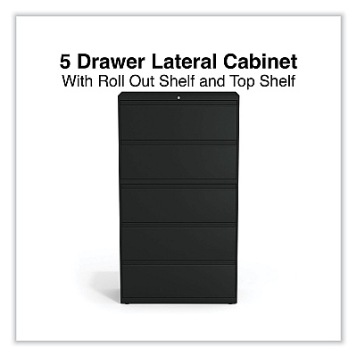 Alera Lateral File, 5 Legal/Letter/A4/A5-Size File Drawers, Black, 36" x 18.63" x 67.63" (ALEHLF3667BL)