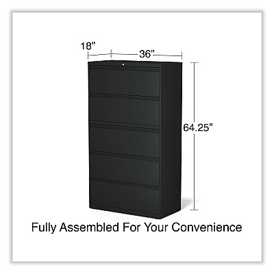 Alera Lateral File, 5 Legal/Letter/A4/A5-Size File Drawers, Black, 36" x 18.63" x 67.63" (ALEHLF3667BL)