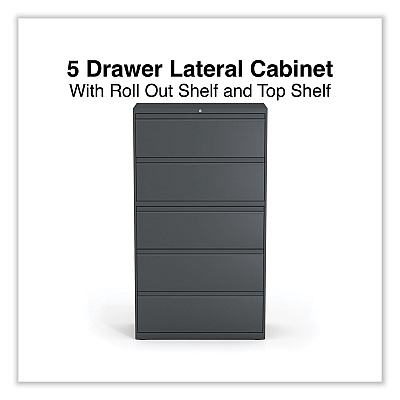 Alera Lateral File, 5 Legal/Letter/A4/A5-Size File Drawers, Charcoal, 36" x 18.63" x 67.63" (ALEHLF3667CC)