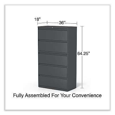 Alera Lateral File, 5 Legal/Letter/A4/A5-Size File Drawers, Charcoal, 36" x 18.63" x 67.63" (ALEHLF3667CC)