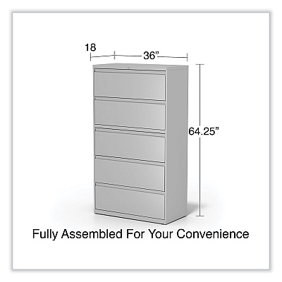 Alera Lateral File, 5 Legal/Letter/A4/A5-Size File Drawers, Light Gray, 36" x 18.63" x 67.63" (ALEHLF3667LG)