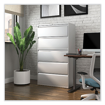 Alera Lateral File, 5 Legal/Letter/A4/A5-Size File Drawers, Light Gray, 36" x 18.63" x 67.63" (ALEHLF3667LG)