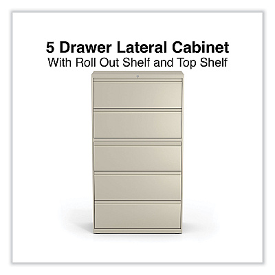 Alera Lateral File, 5 Legal/Letter/A4/A5-Size File Drawers, Putty, 36" x 18.63" x 67.63" (ALEHLF3667PY)
